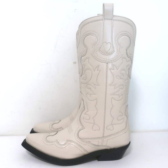 GANNI Embroidered Western Boots Cream Leather Size 39 - Picture 6 of 12